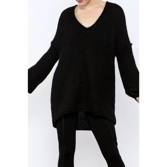 Free People Black Knit Oversized V-Neck Pullover Sweater Women's Size XS/S - Picture 2 of 10